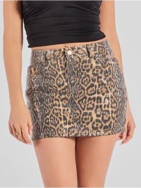 NWT Windsor Wild Glam Sequin Leopard Print Mini Skirt